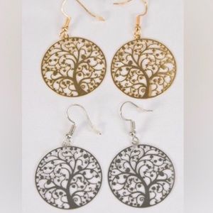 Beautiful Gold & Silver Tree of Life Dangle Earrings